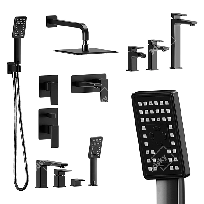 Parma Black Bathroom Fixture Set 3D model image 1