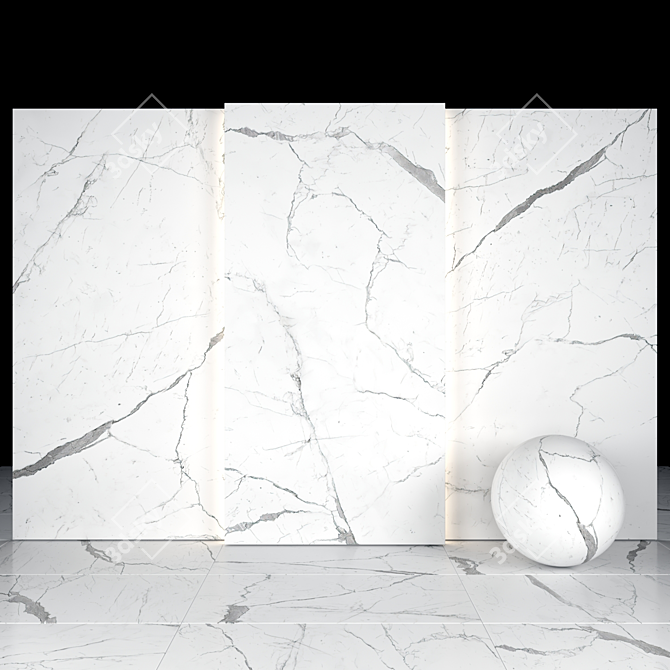 Elegant White Calacatta Tiles 3D model image 2