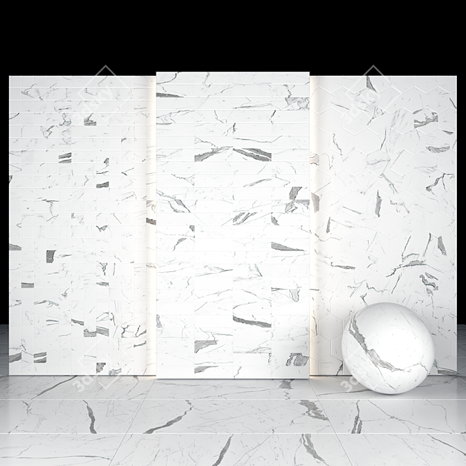 Elegant White Calacatta Tiles 3D model image 3