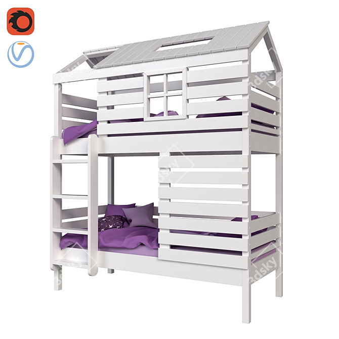 Rustic Wood Bunk Bed House 3D model image 1