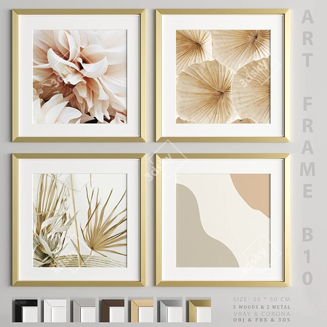 Seamless Art Frame Set: 4 Frames, 7 Material Options 3D model image 1