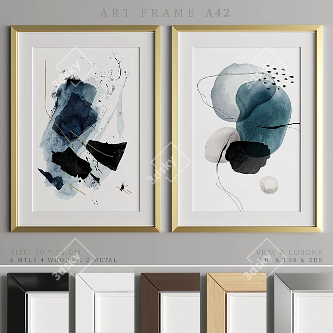 Modern Art Frame A42: 2 Frames, 6 Materials, 50 * 70 cm 3D model image 1