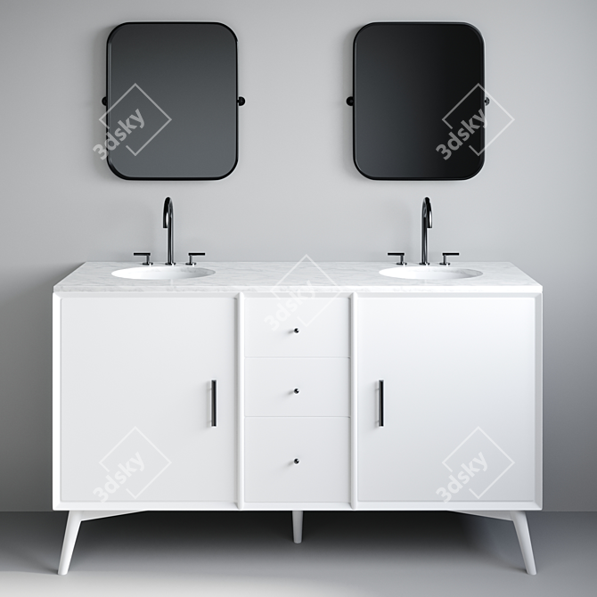 Mid-Century Bath Duo: Console, Faucet, Mirror 3D model image 1