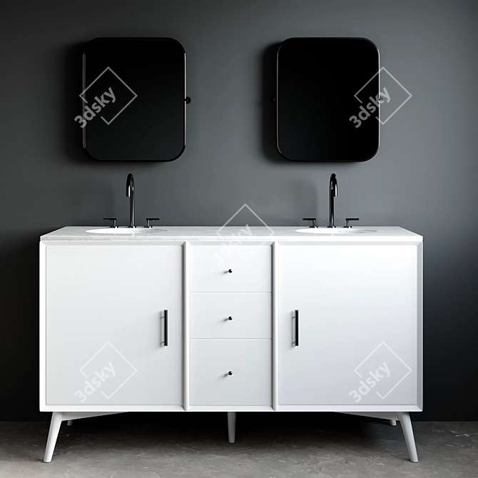 Mid-Century Bath Duo: Console, Faucet, Mirror 3D model image 3