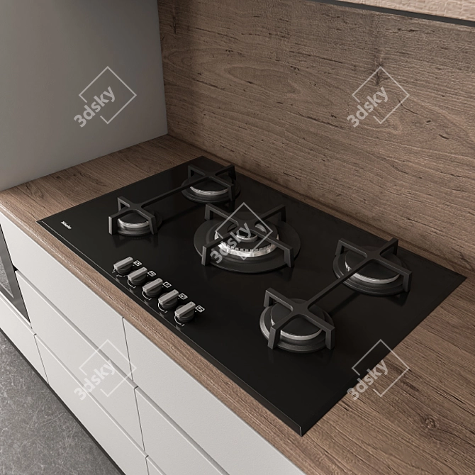 Contemporary White & Wood Kitchen 3D model image 3