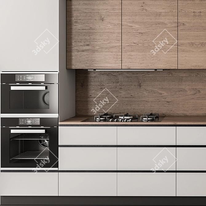 Contemporary White & Wood Kitchen 3D model image 4