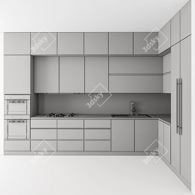 Contemporary White & Wood Kitchen 3D model image 5