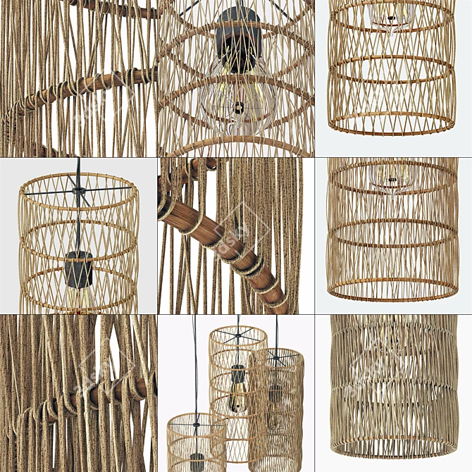 Rotang Rattan Wicker Wood Lamp 3D model image 3