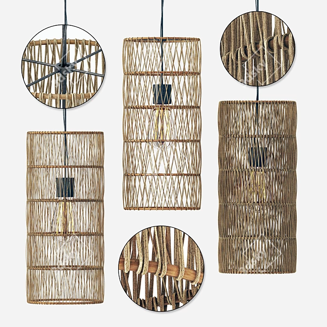 Rotang Rattan Wicker Wood Lamp 3D model image 5