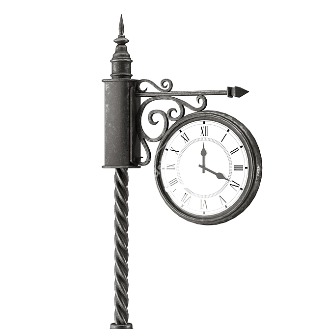 Vintage Street Clock with Lantern 3D model image 2