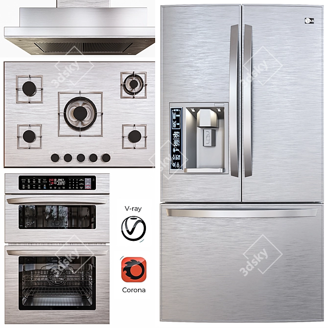 LG Kitchen Essentials: Microwave, Fridge, Stove & Hood 3D model image 1