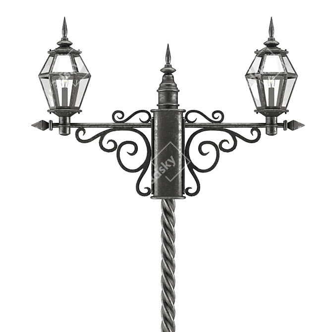 Vintage Street Lamp with Clock - Old-Style Outdoor Decor 3D model image 2