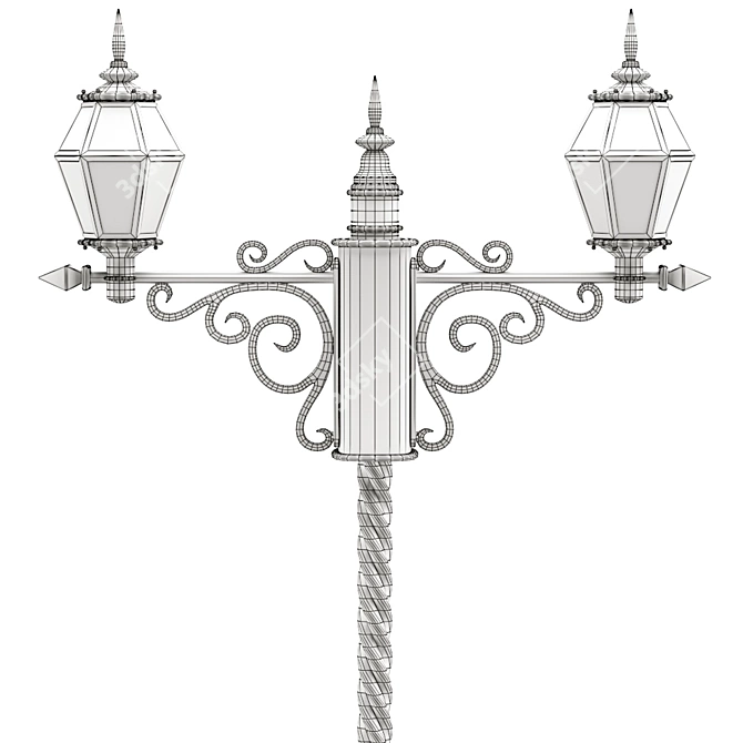 Vintage Street Lamp with Clock - Old-Style Outdoor Decor 3D model image 3