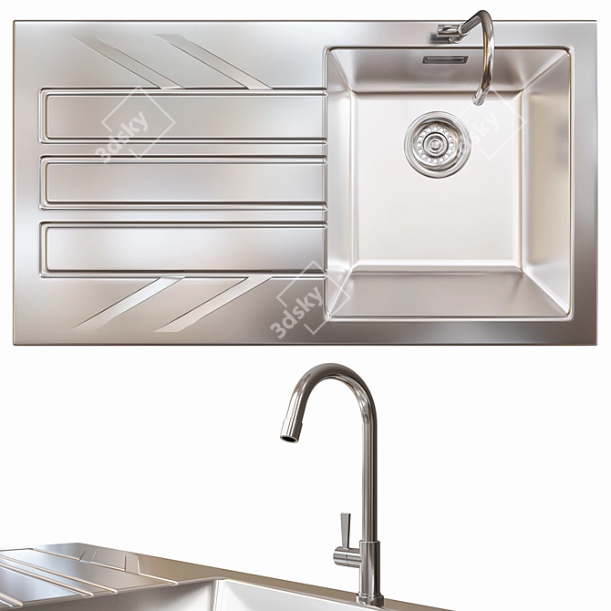 Sleek Stainless Steel Kitchen Sink 3D model image 1