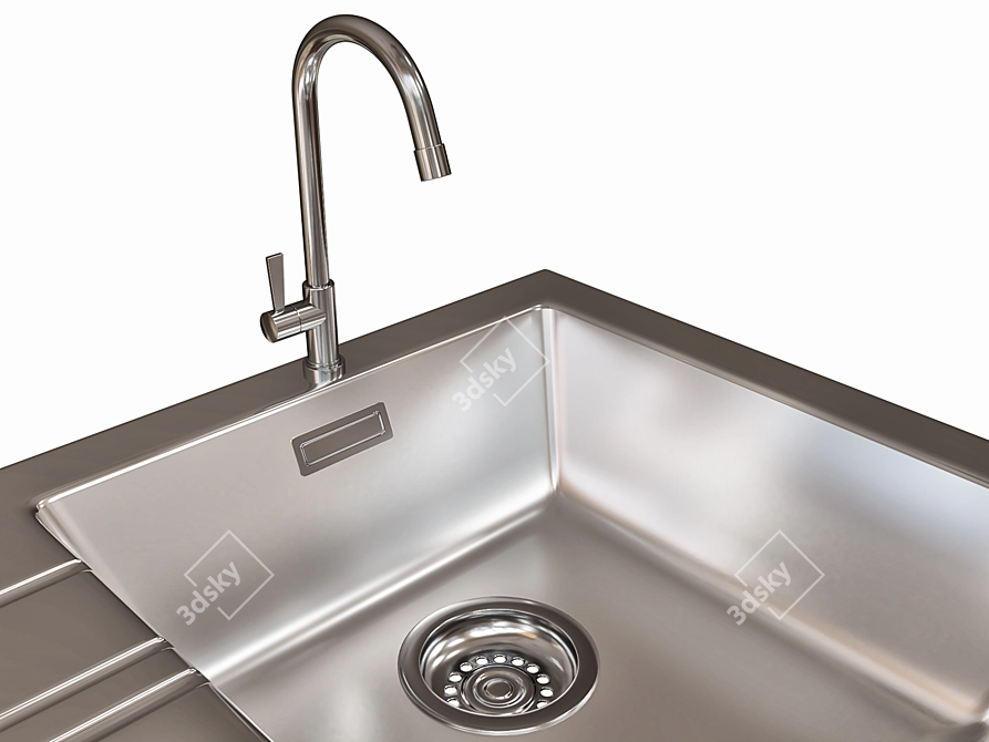 Sleek Stainless Steel Kitchen Sink 3D model image 2