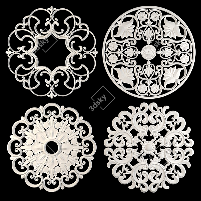 Elegant Decorative Wall Rosettes 3D model image 4