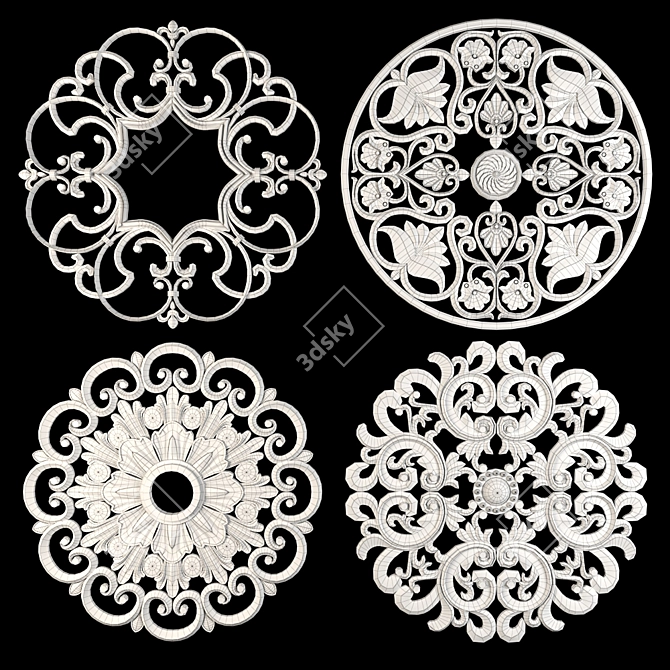 Elegant Decorative Wall Rosettes 3D model image 5