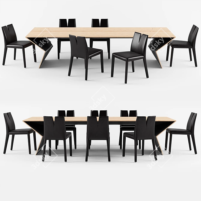 BLITZ Bamboo Wood Table | CUTTER Leather Chair 3D model image 2