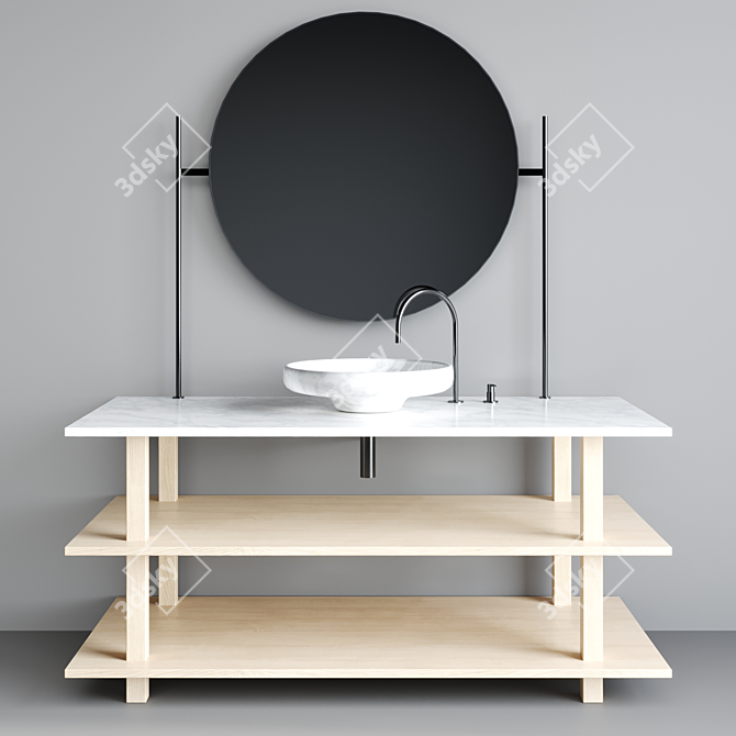 Timeless Elegance: Oak, Marble & Stainless Bath Console 3D model image 1