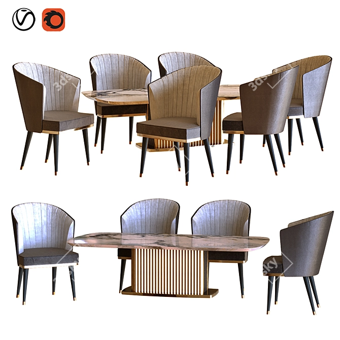 Elegant Chair Table Set 3D model image 1