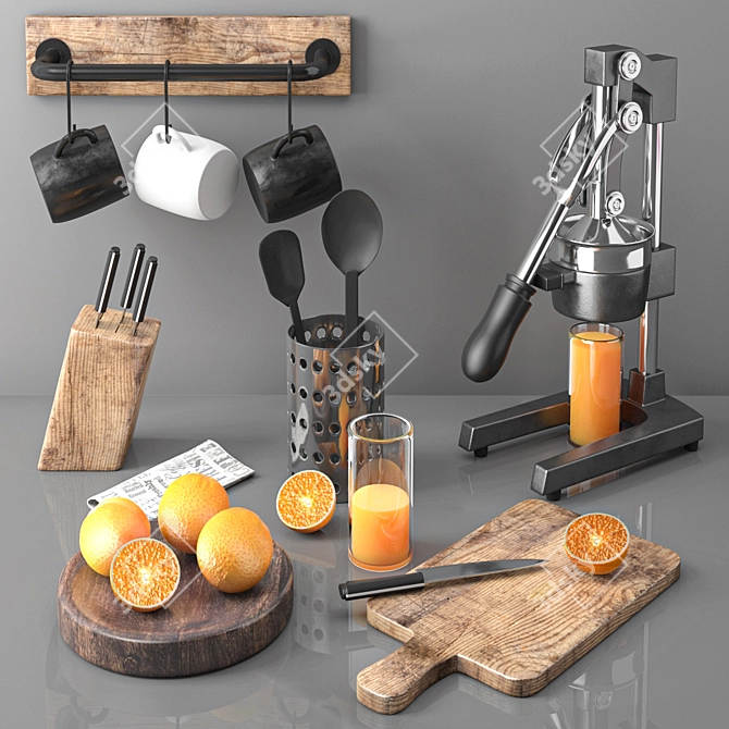 Sleek 5-Piece Kitchen Set 3D model image 1