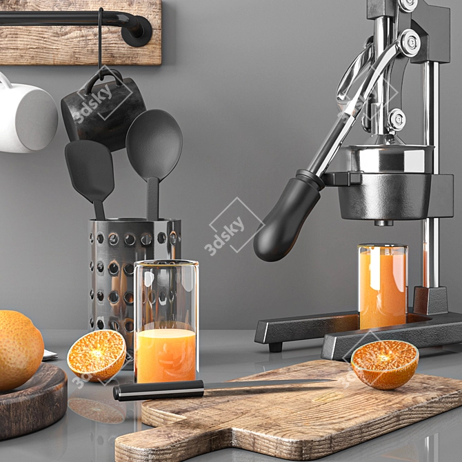 Sleek 5-Piece Kitchen Set 3D model image 2