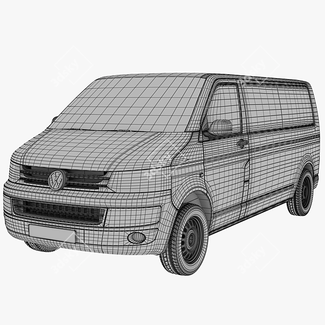 VW Transporter T5: Spacious 9-Seat Minibus 3D model image 4