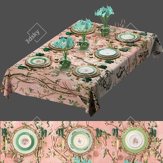 Perrin Table: Aethiopica Floral Design 3D model image 1