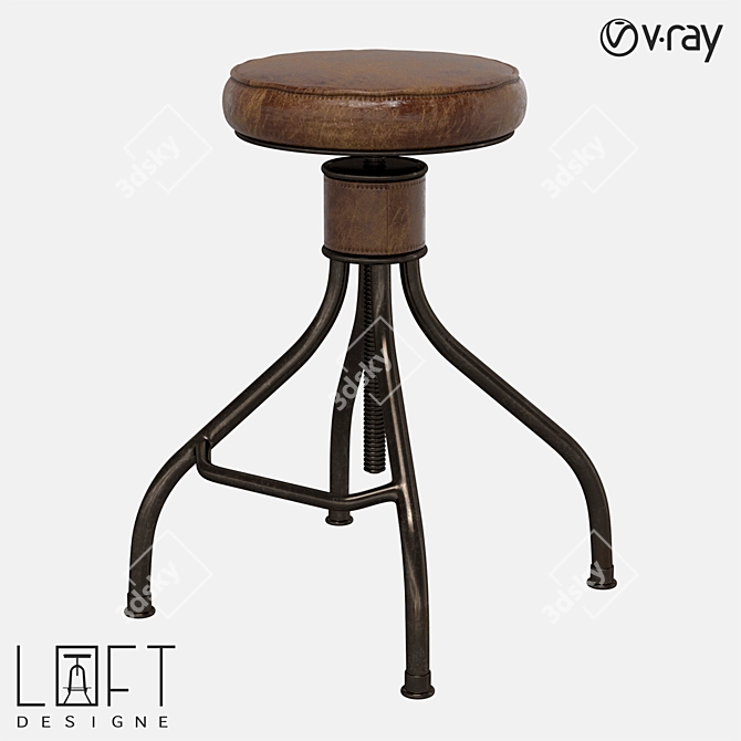 Industrial Leather Bar Stool 3D model image 1