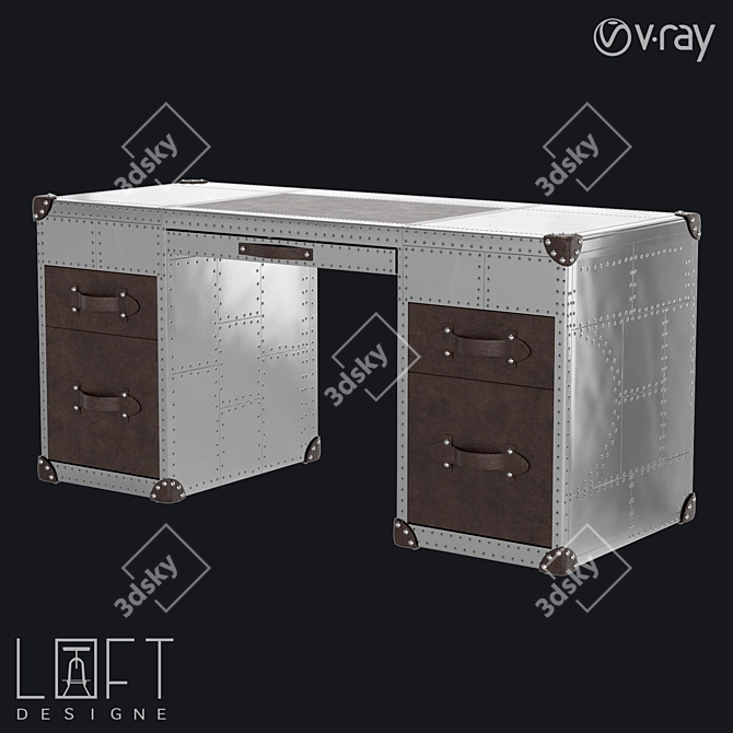 Industrial Metal and Leather Desk 3D model image 1