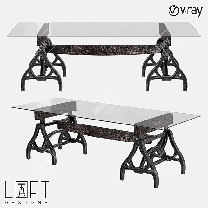 LoftDesigne 6600: Stylish Wood, Glass, & Metal Table, 240x99x76 cm 3D model image 1