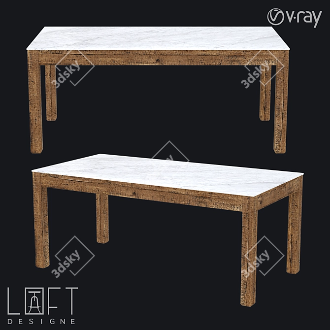 Elegant Oak and Marble Dining Table 3D model image 1