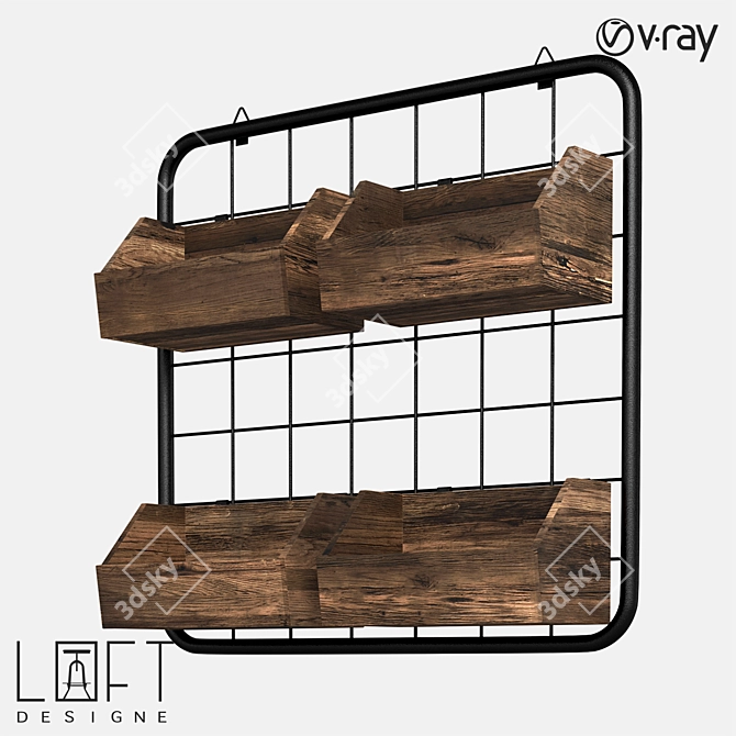 Rustic Wood Metal Hanging Rack 3D model image 1