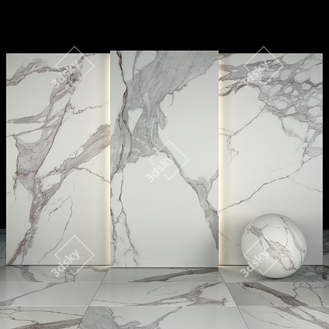 Elegant White Calacatta Marble Tiles 3D model image 1