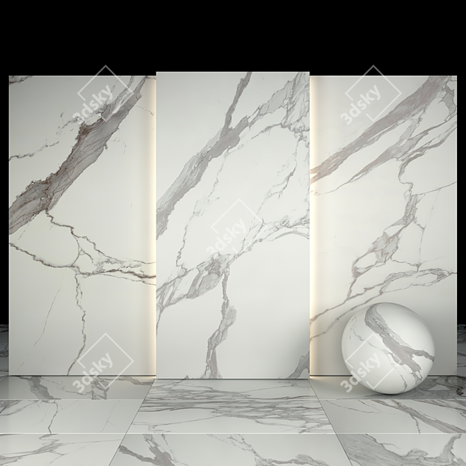 Elegant White Calacatta Marble Tiles 3D model image 2