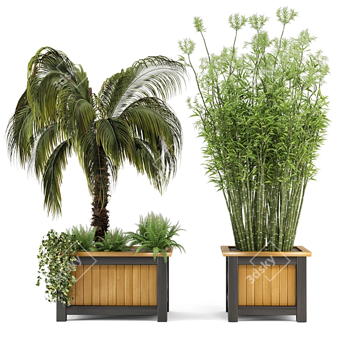 Outdoor Plant Set: 35 Wooden Pots 3D model image 2
