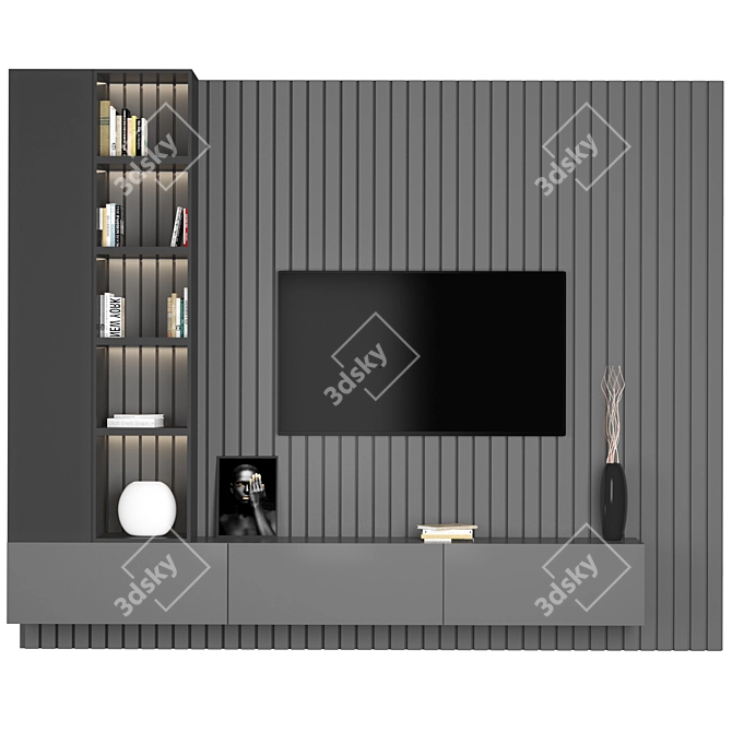 Minimalist TV Wall Unit 3D model image 1