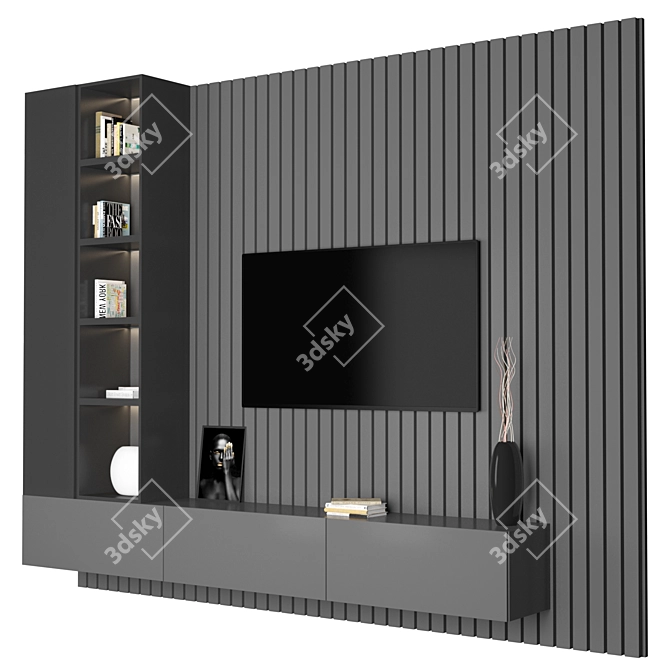 Minimalist TV Wall Unit 3D model image 2