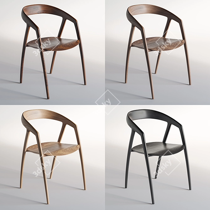 Modern Walnut DC09 Chair 3D model image 5