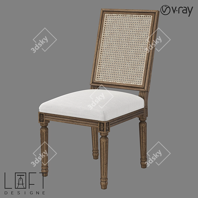 LoftDesigne 36150 Wood and Rattan Chair 3D model image 1