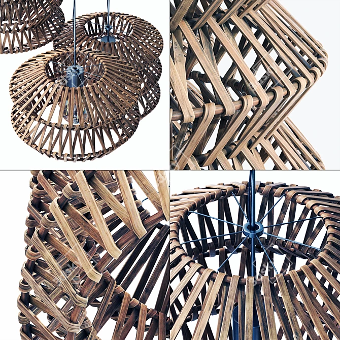 ZigZag Wooden Rattan Wicker Lamp 3D model image 2