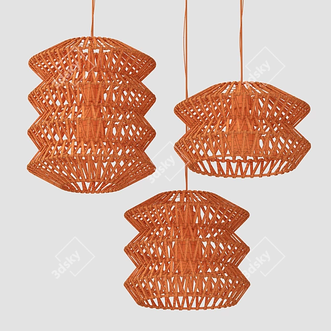 ZigZag Wooden Rattan Wicker Lamp 3D model image 5