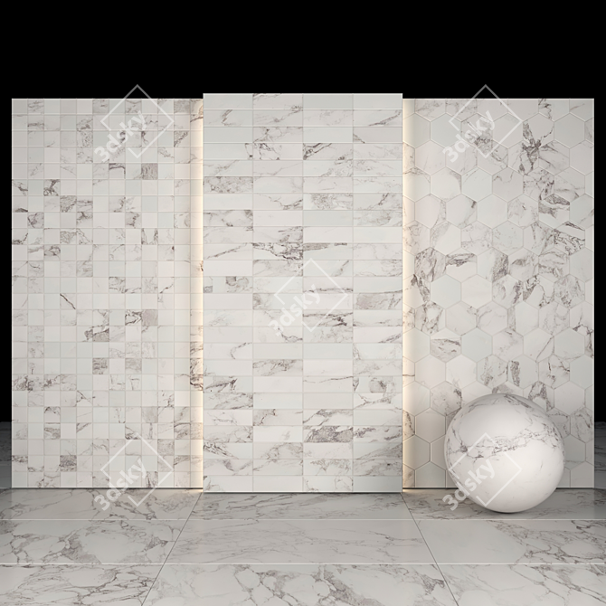 Arabescato Marble Texture Collection: Slabs, Tiles, and More 3D model image 3