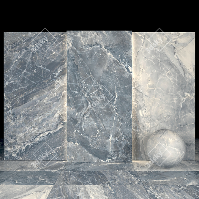 Elegant Alpin Black Marble Slabs 3D model image 2