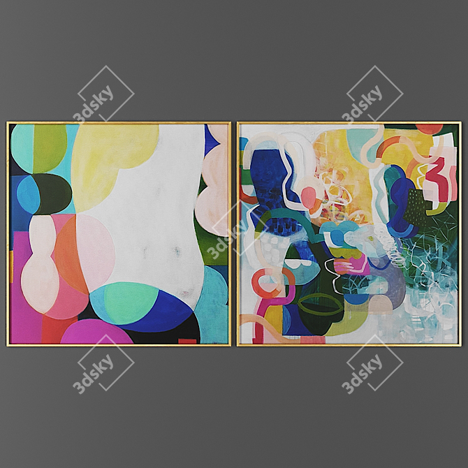 Artistic Duo: 2-Piece Framed Set 3D model image 1