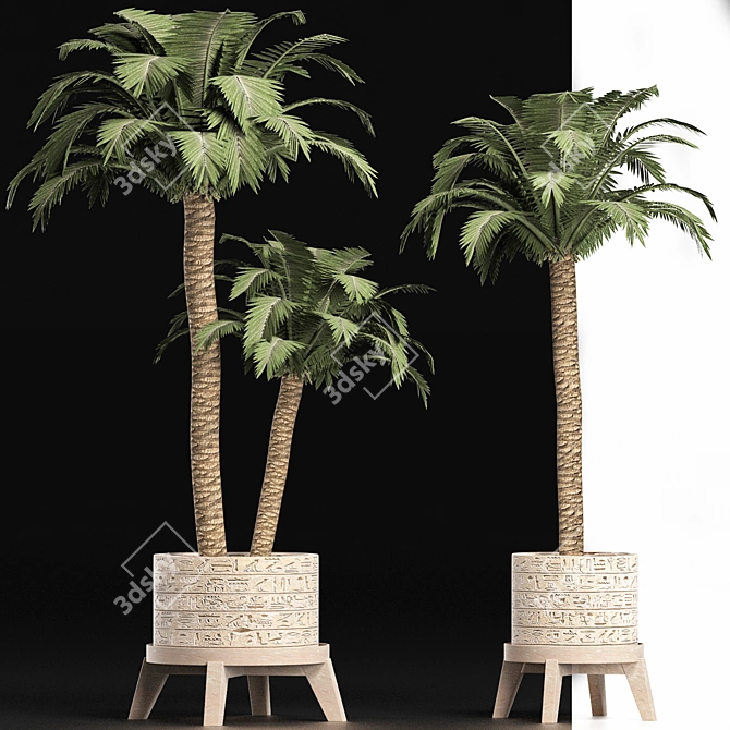 Egyptian Style Palm Tree Planter 3D model image 3