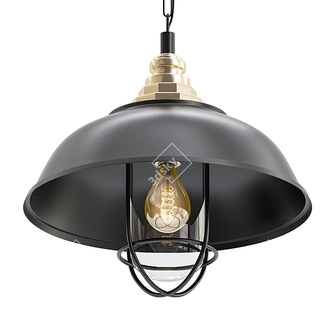 Retro Loft Black Pendant: One-Light Metal Hanging Lamp 3D model image 1