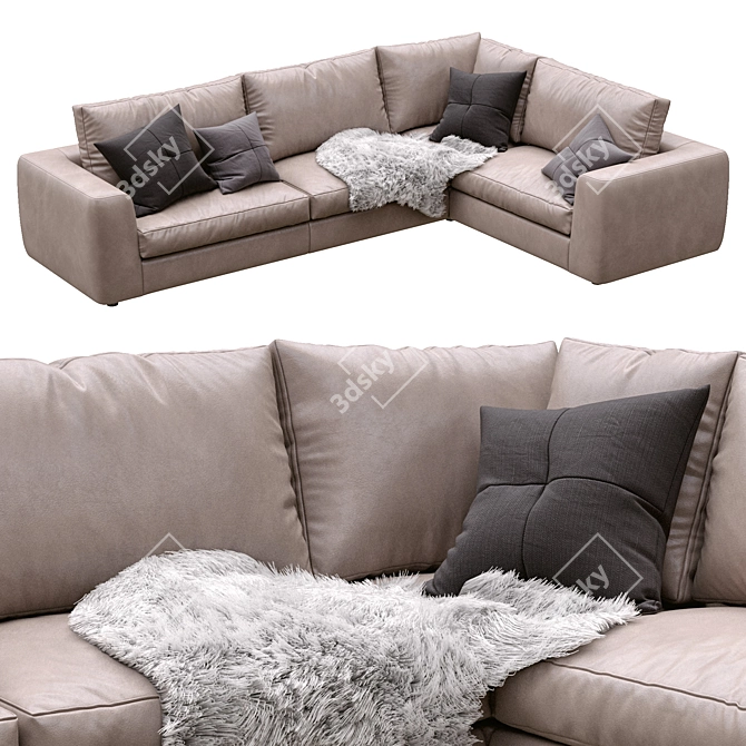 Modern Leather 3-Seater Sofa 3D model image 1