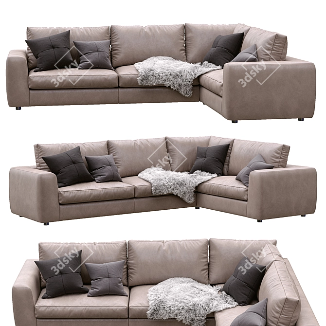 Modern Leather 3-Seater Sofa 3D model image 3