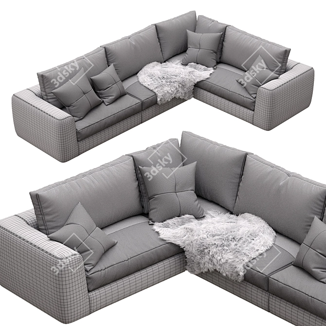 Modern Leather 3-Seater Sofa 3D model image 5